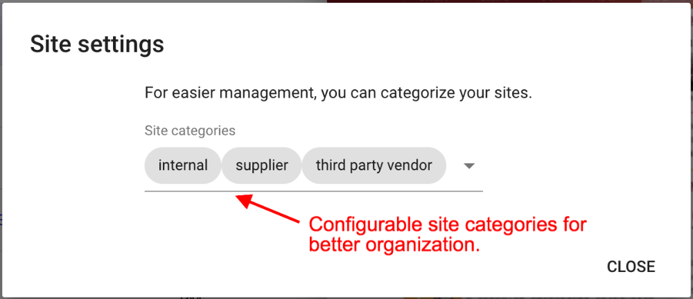 Configurable site categories for better organization