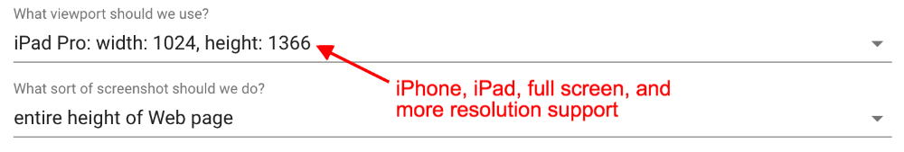 Support for multiple browser resolutions