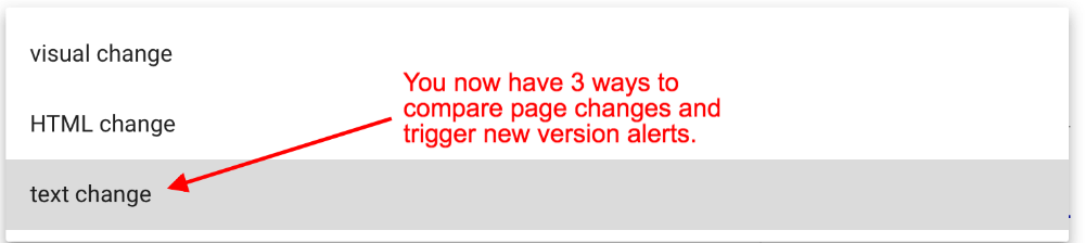 Text change comparison added as a new primary alert trigger