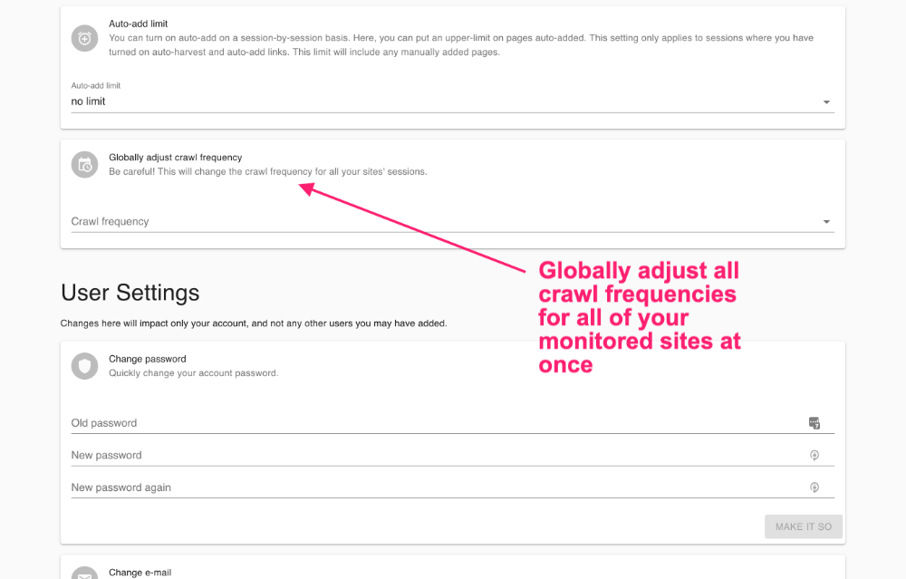 Change crawl frequencies for all your sites with one button