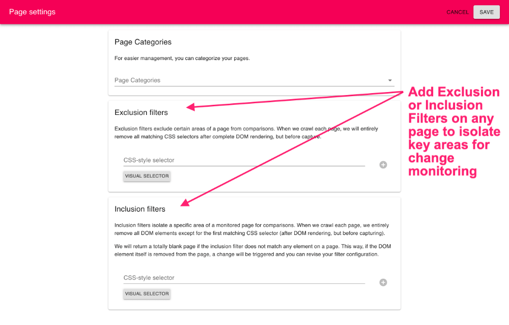 Inclusion and Exclusion Filters available on session and page levels