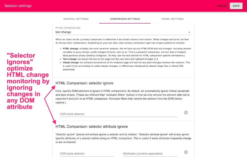 ‘Selector Ignores’ optimize HTML change monitoring