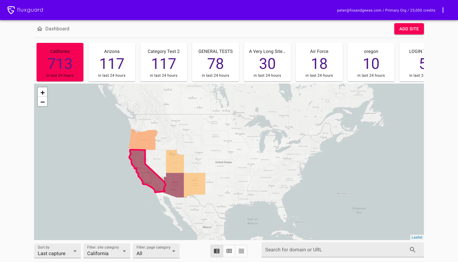 Map-based Heatmap Displays Detected Changes Organized by US States