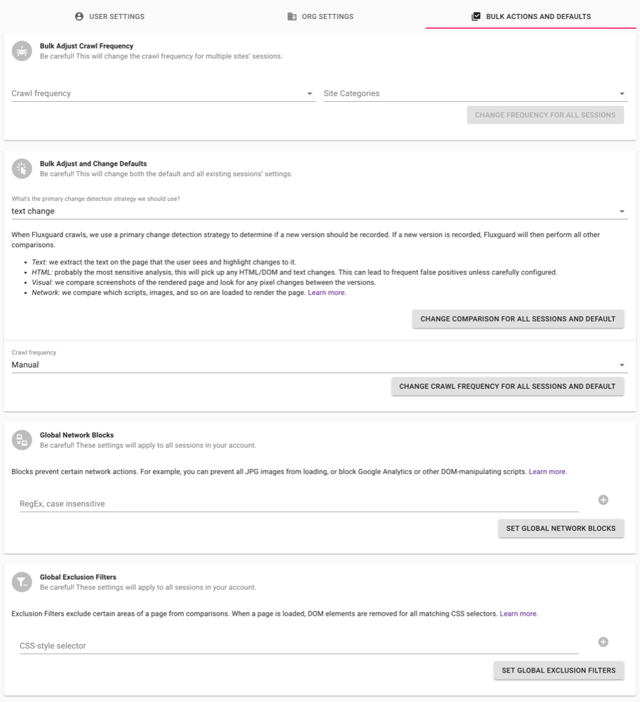 Account-wide Bulk Settings and Defaults